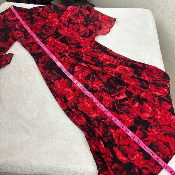 Connected Apparel Womens 10 Bell Sleeve Floral Sheath Dress Black Red Whimsigoth - Picture 8 of 8